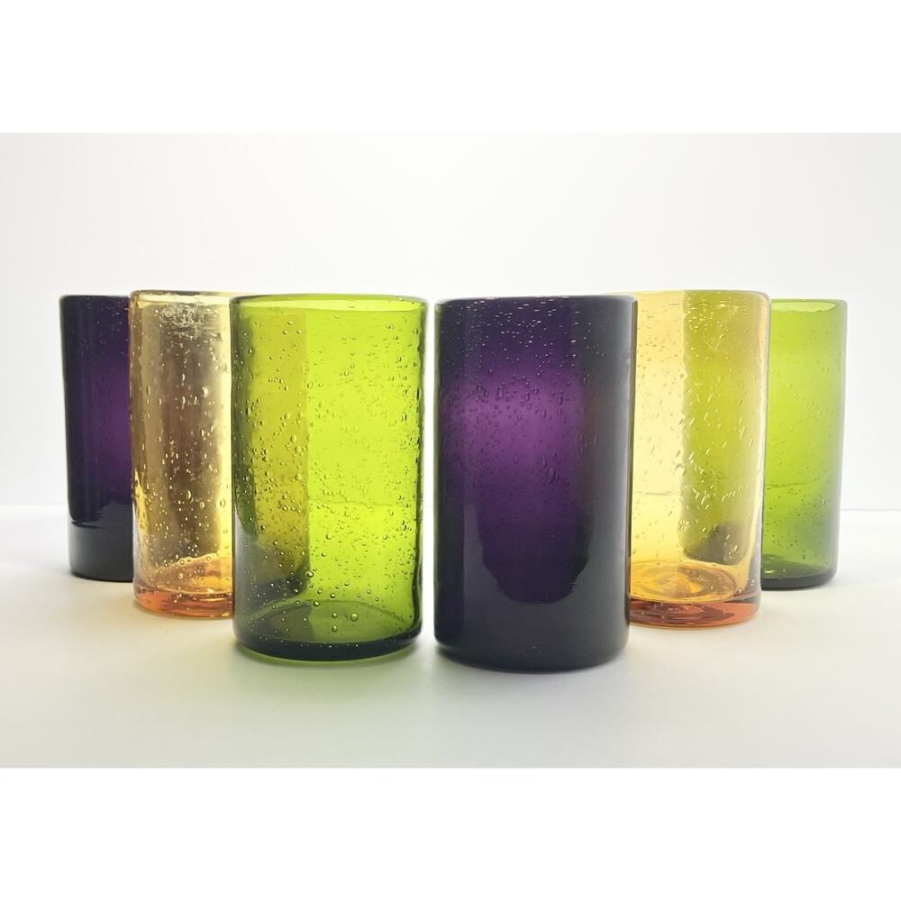 Artland “Iris” 6 Colorful Blown Highball Tumbler Drinking Glasses 5 3/4” 18oz - Picture 2 of 6